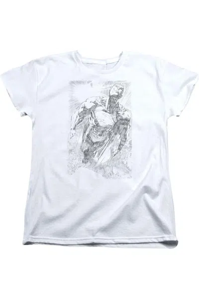 Gildan Superman Exploding Space Sketch Short Sleeve Womens Tee / T-shirt In White