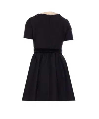 Valentino Bow-detailed Velvet And Ribbed Satin-trimmed Wool And Silk-blend Mini Dress In Black