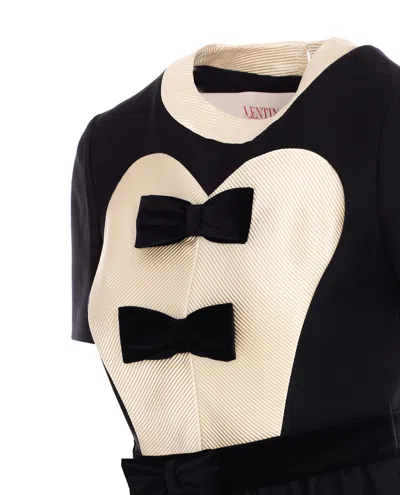 Valentino Bow-detailed Velvet And Ribbed Satin-trimmed Wool And Silk-blend Mini Dress In Black