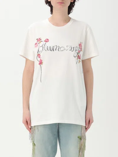 Blumarine Embroidered Floral Crew Neck Top In White