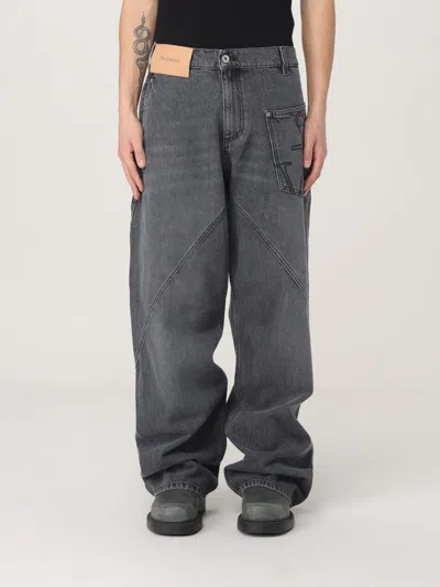 Jw Anderson J. W. Anderson Relaxed Fit Grey Jeans With Diagonal Stitching And Embroidered Logo In Black