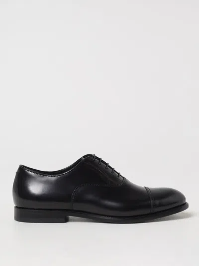 Doucal's Blue Oxford Shoes In Brushed Leather With Toe Cap In Black