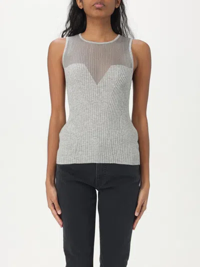 Pinko Top Côtelé Sans Manches En Soie Et Cachemire In Gray