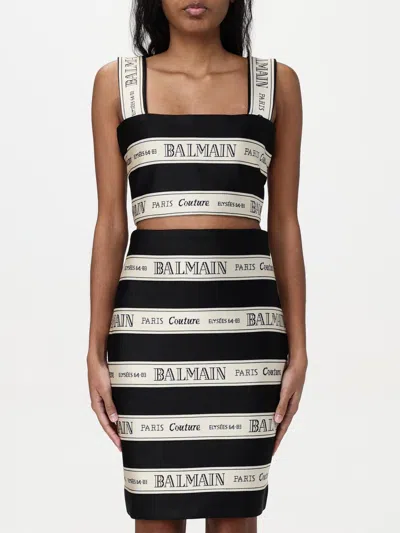 Balmain Striped Jacquard Crop Top In Black