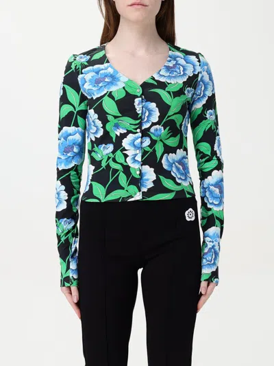 Kenzo Peonies Print Cropped Floral V-neck Top In Bunt