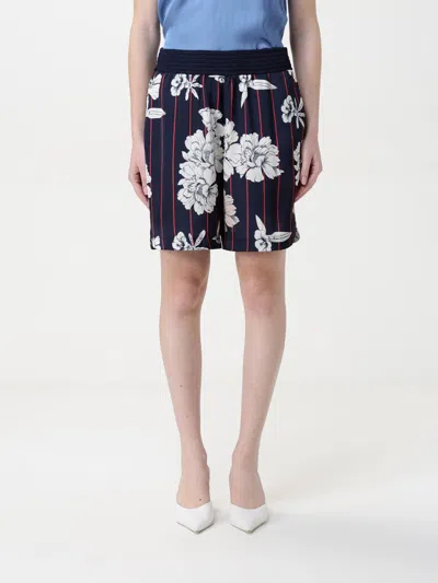 Liu •jo Floral Print Elasticized Waist Shorts With Lateral Pockets In Blau