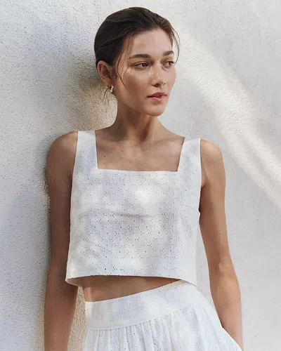 Paige Aelita Square-neck Eyelet Cropped Top In White