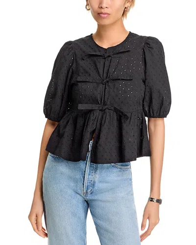 Steve Madden Paula Eyelet Tie Front Top In Black