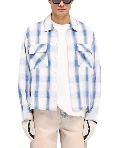 Represent Blue Shirt With Classic Collar And All-over Check Motif In Mid Blue