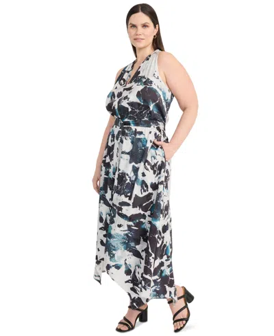 Maggy London Plus Size Printed Asymmetrical Midi Dress In Multi