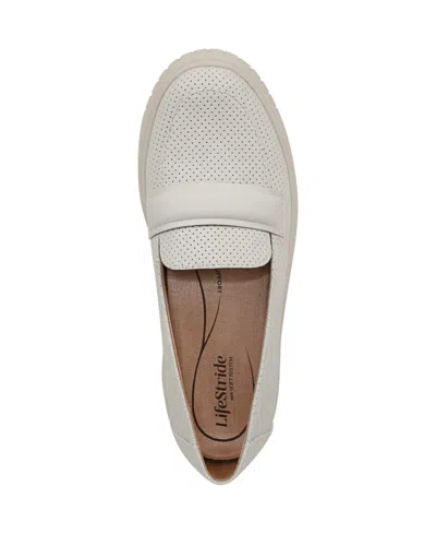 Lifestride Women's Geneva-chop Closed Round Toe Platform Penny Loafers In Cloud White Faux Leather