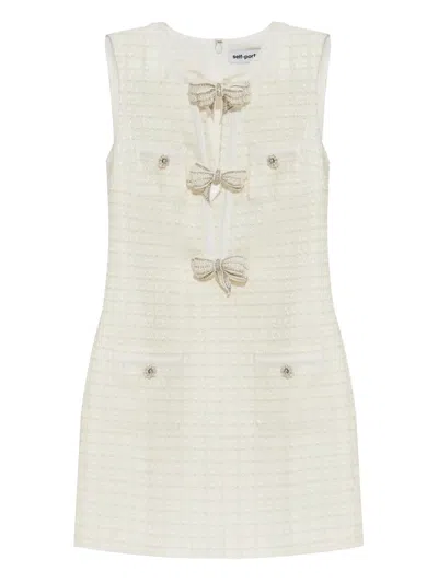 Self-portrait Dress Woman In Beige Acrylic In White