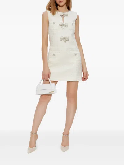 Self-portrait Dress Woman In Beige Acrylic In White