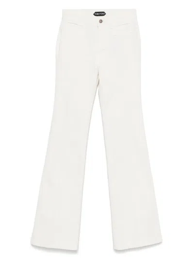 Tom Ford High Waist Wide Leg Pants In Virgin Wool Light Blush In Pink
