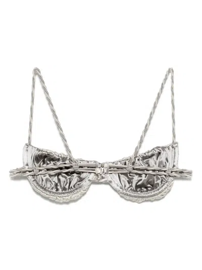 Isa Boulder Tiny Twist Bikini Top In Grey