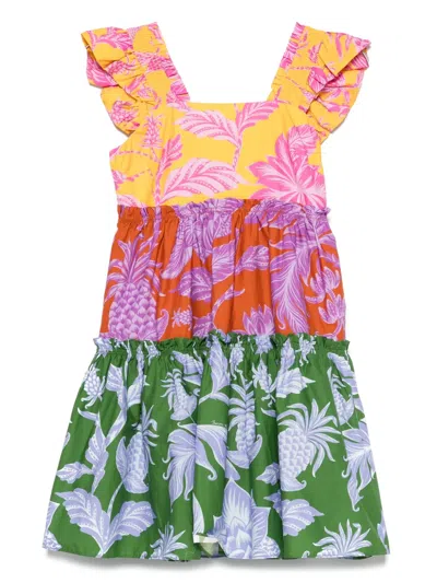 Farm Rio Multicolor Dress With All-over Floral Motif And Ruffled Skirt In Cotton Woman In Purple