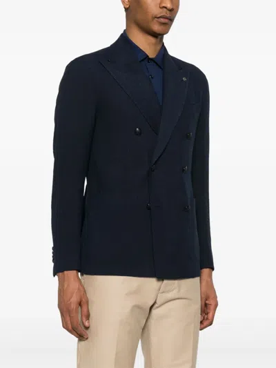 Tagliatore Blue Double-breasted Jacket In Virgin Wool In Blue
