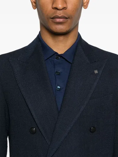 Tagliatore Blue Double-breasted Jacket In Virgin Wool In Blue