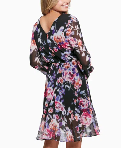 Guess Seda Floral Print Long Sleeve Dress In Multi