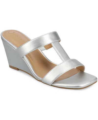 Journee Collection Journee Women's Clodie Wedge Sandals In Silver