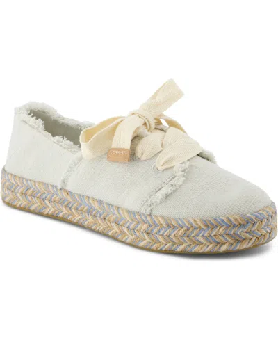 Toms Women's Carolina Lace-up Espadrille Sneakers In White Onyx Textured Denim,fray