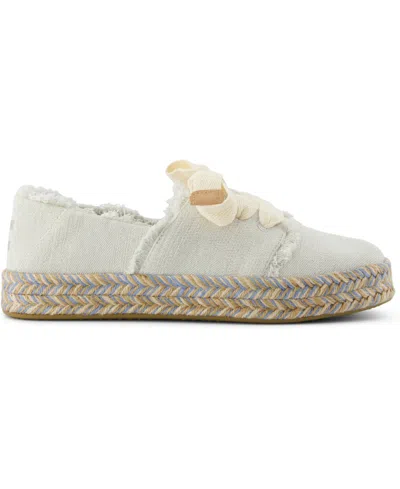 Toms Women's Carolina Lace-up Espadrille Sneakers In White Onyx Textured Denim,fray