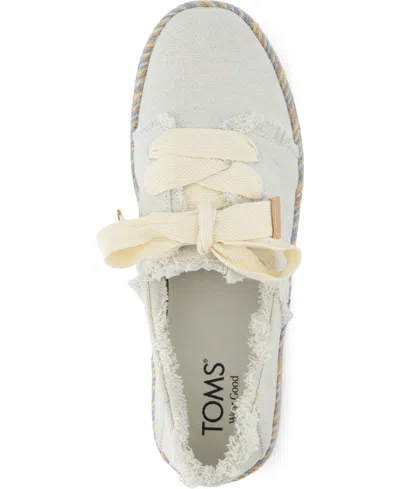 Toms Women's Carolina Lace-up Espadrille Sneakers In White Onyx Textured Denim,fray