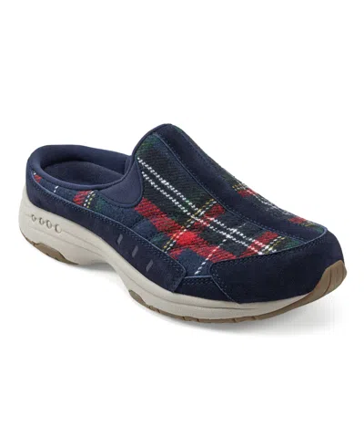 Easy Spirit Women's Traveltime Slip-on Mule Walking Sneakers In Navy,red Plaid