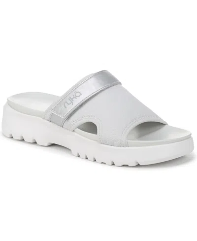 Ryka Rykä Brilliant Slide Sandal In Oyster Grey Mesh Fabric