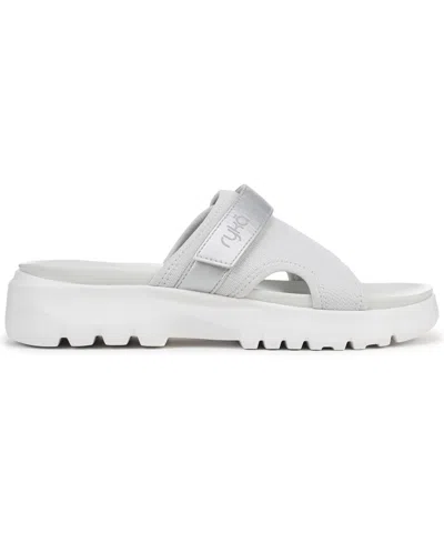 Ryka Rykä Brilliant Slide Sandal In Oyster Grey Mesh Fabric