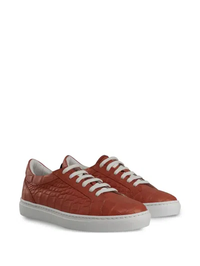 Kiton Leather Sneakers In Orange