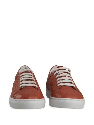 Kiton Leather Sneakers In Orange