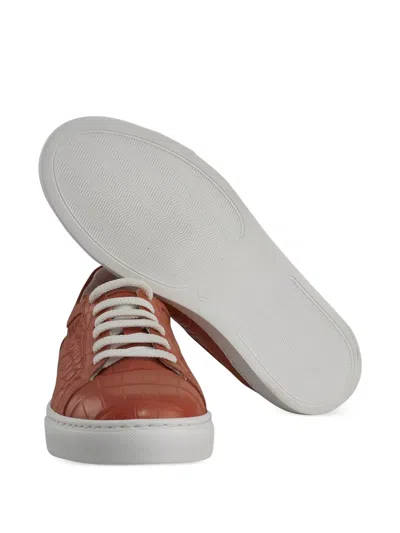 Kiton Leather Sneakers In Orange