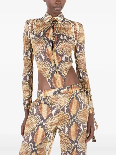 Roberto Cavalli Hemd Body Mit Python-print In Neutrals