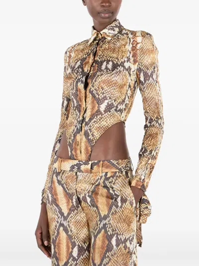 Roberto Cavalli Hemd Body Mit Python-print In Neutrals