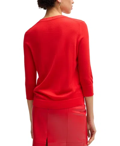 Hugo Boss Henley-neck Sweater In Merino Wool In Red