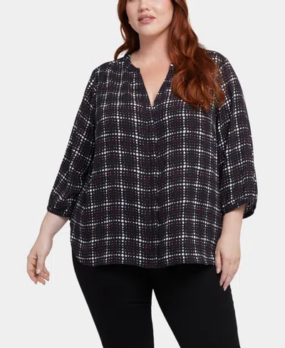 Nydj Plus Size Pintuck Blouse In Lattice Dots