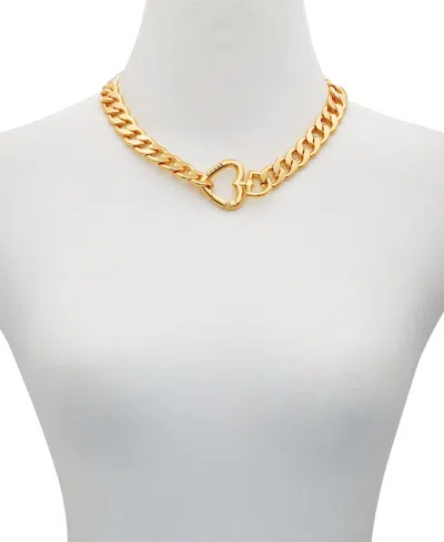 Guess Gold-tone Heart Closure Chunky Open Link 18" Chain Necklace In Gold