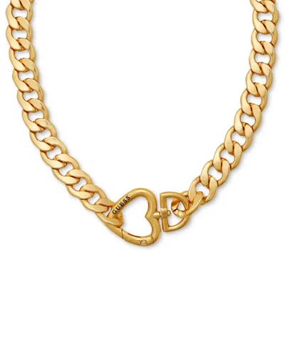 Guess Gold-tone Heart Closure Chunky Open Link 18" Chain Necklace In Gold