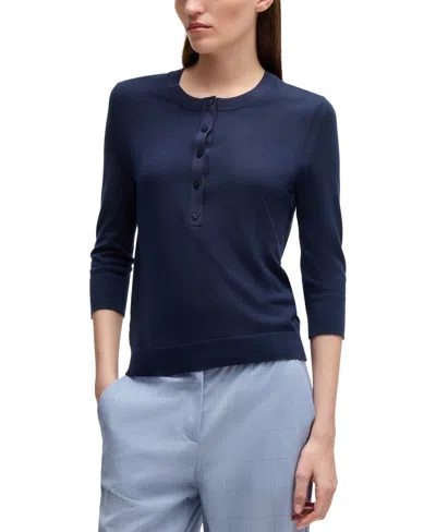 Hugo Boss Boss Filbure Wool Henley Top In Clean Navy
