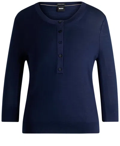 Hugo Boss Boss Filbure Wool Henley Top In Clean Navy