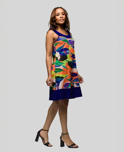 24seven Comfort Apparel Women's Multicolor Scoop Neck Sleeveless Knee Length Dress In Blue