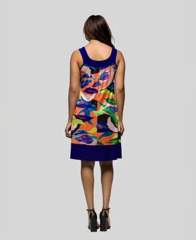 24seven Comfort Apparel Women's Multicolor Scoop Neck Sleeveless Knee Length Dress In Blue