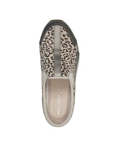Easy Spirit Travel Time 730 Womens Animal Print Leather Slip-on Sneakers In Pewter Leopard