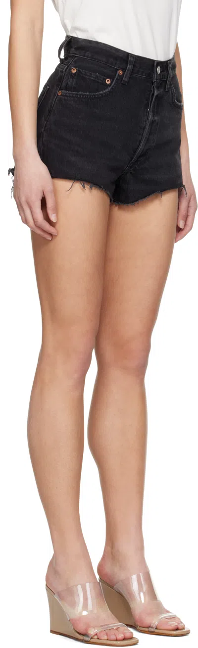 Agolde Parker Black Distressed Denim Shorts In Fallen