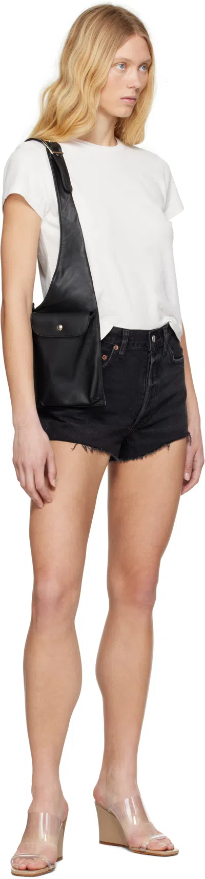 Agolde Parker Black Distressed Denim Shorts In Fallen