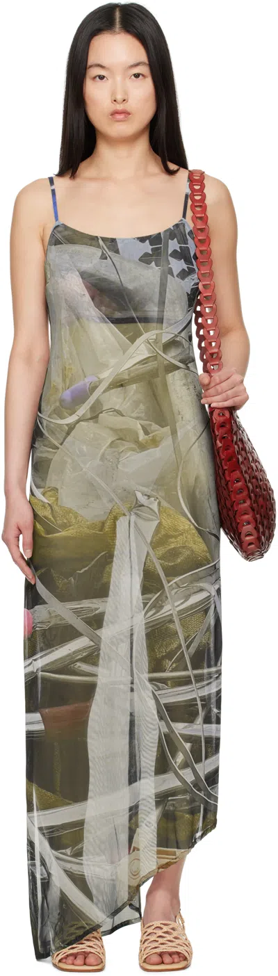 Serapis Multicolor Scrap Yard Mesh Slip Maxi Dress In Print