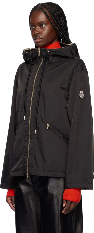Moncler Cassiopea Drawstring Hooded Coat In Black