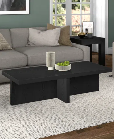 Hudson & Canal 54" Elna Wide Rectangular Coffee Table In Black Grain