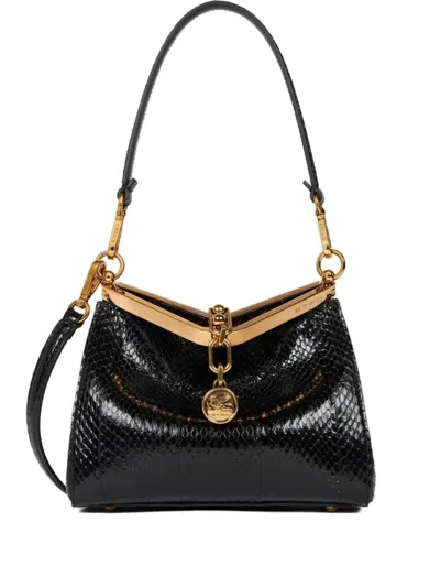 Etro Small Vela Leather Shoulder Bag In Black